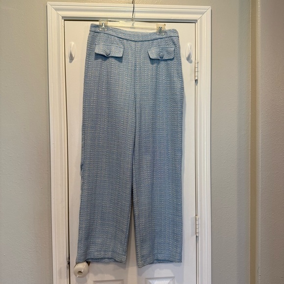 Jason Wu Tweed Trousers Pants Women’s 10 Light Blue High Waist Relaxed Old Money - Picture 1 of 10